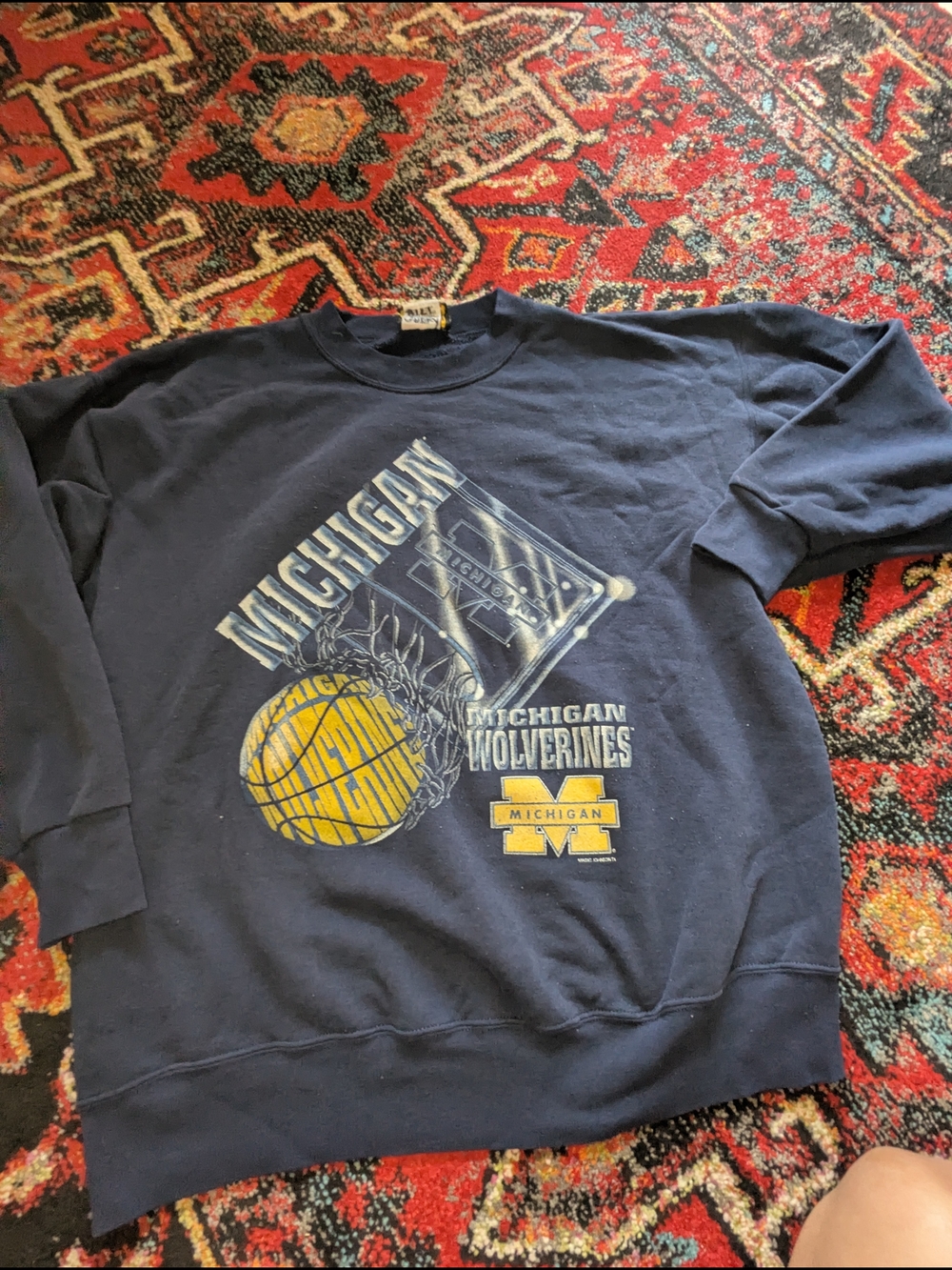 Michigan Wolverines Navy Crewneck Sweatshirt - Collegiate Basketball Graphic